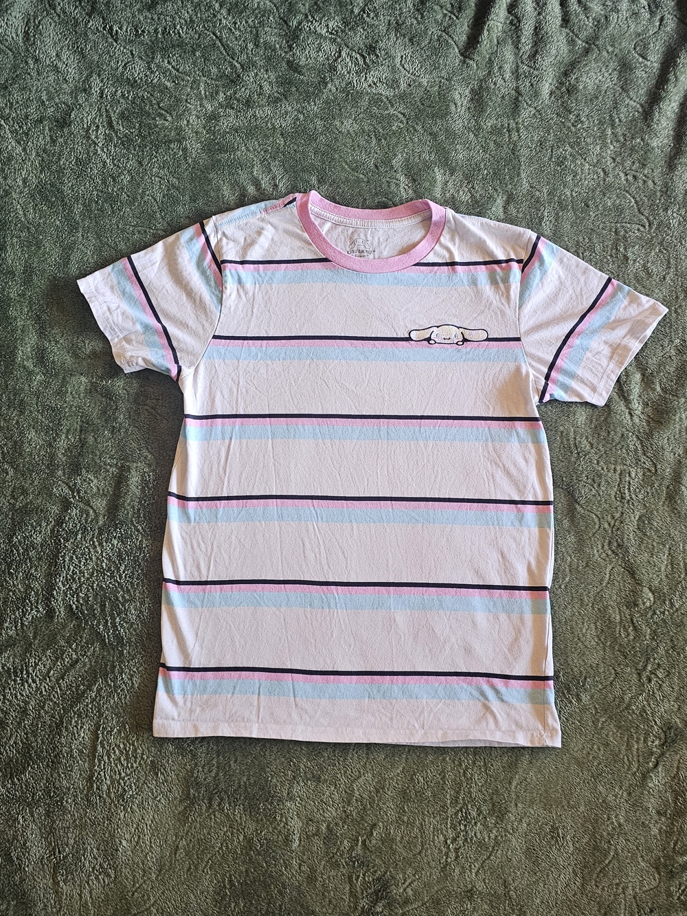 Bioworld Cinnamonroll By Sanrio Blue, Pink, And Black Striped Adult Medium Shirt